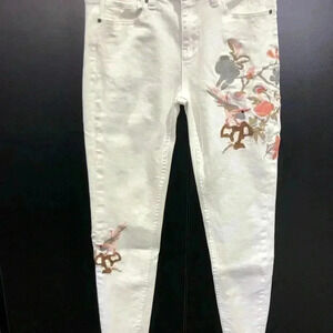 Hand Work Denim Hand Embroidered birds,branches, 5 pocket, belt loop denim